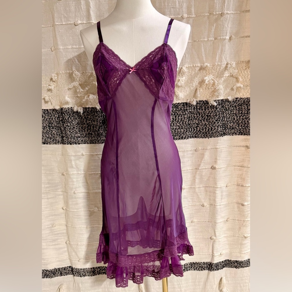 Sparkle & Fade Sheer Lace Chemise in Deep Purple